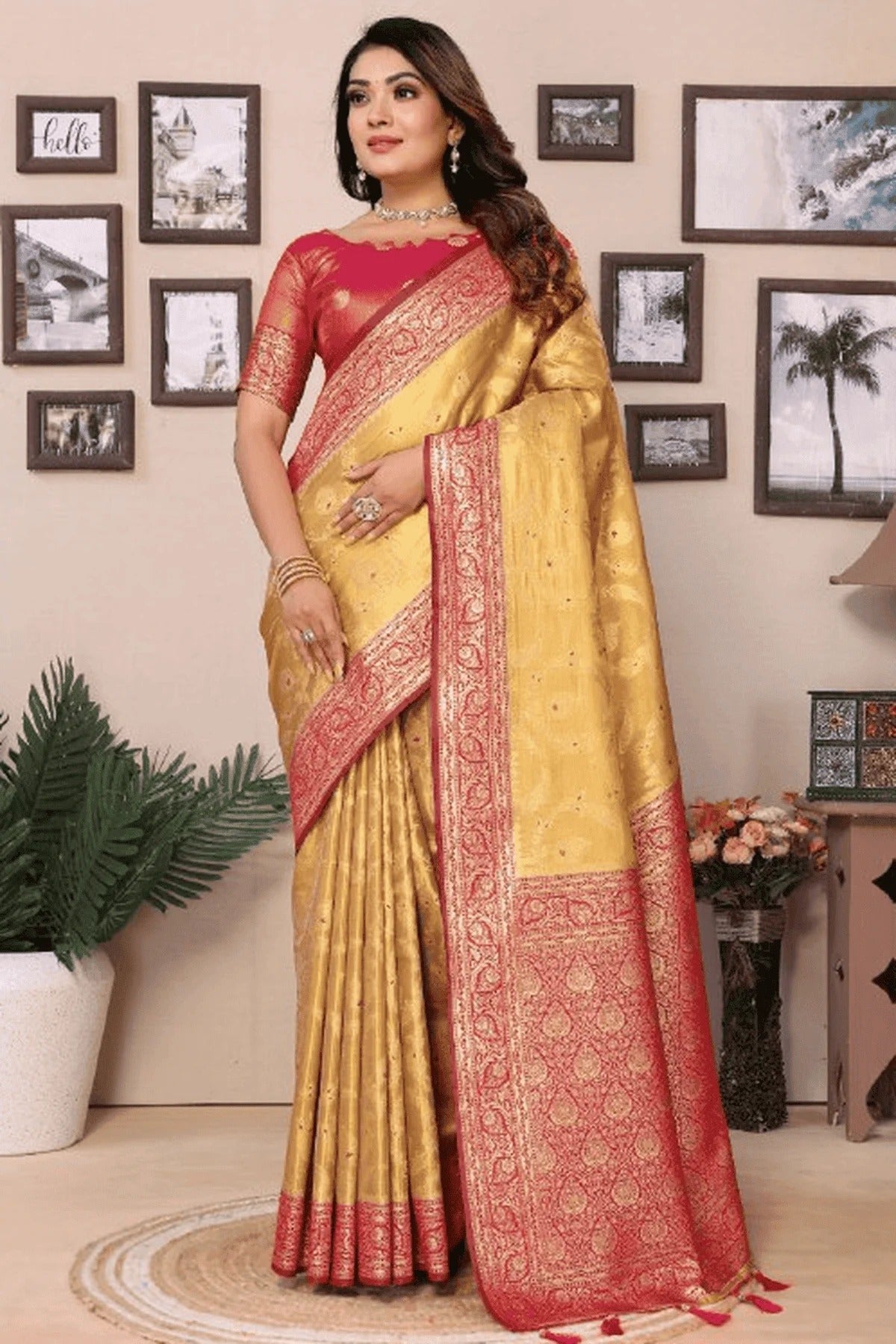 Dark Beige Colour Woven Work Pure Banarasi Tissue Silk Traditional Saree SD1250256