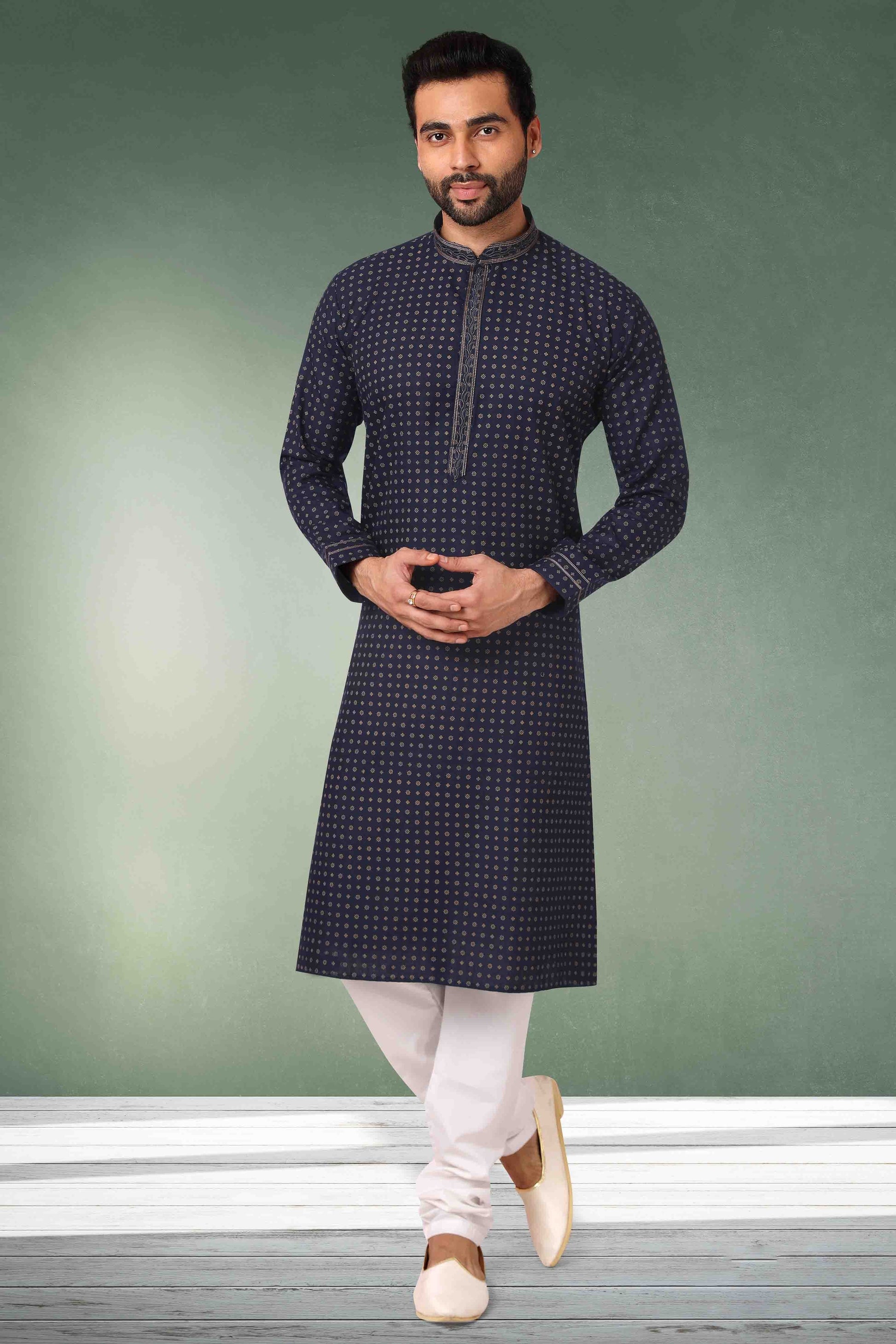 Dark Blue Colour Kurta Pajama In Cotton KP1210130