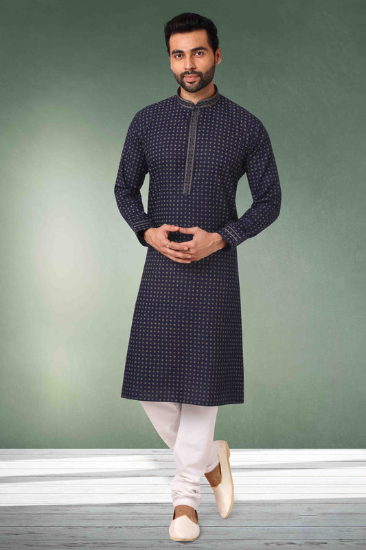 Dark Blue Colour Kurta Pajama In Cotton KP1210130