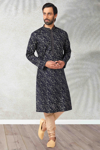 Dark Blue Colour Kurta Pajama In Cotton KP1210132