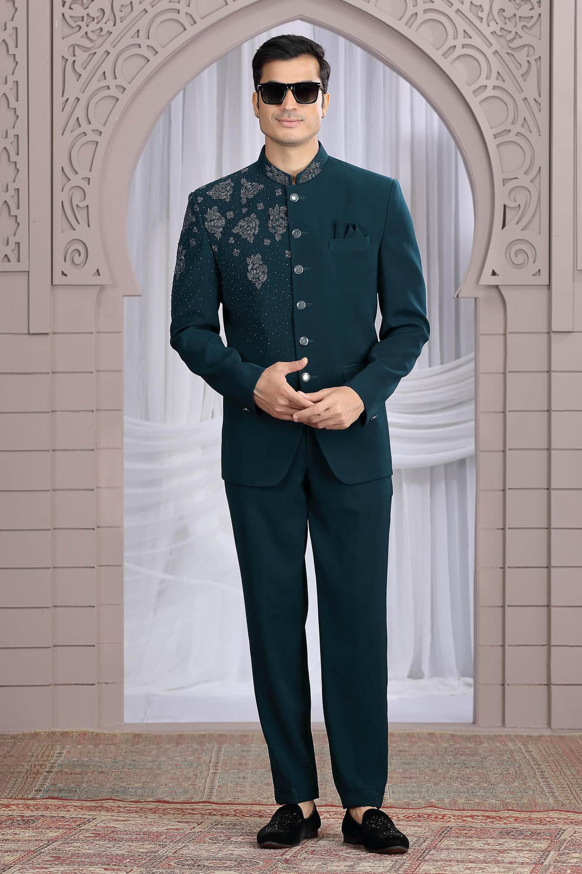 Dark Green Colour Hand Work Imported Fabric Jodhpuri