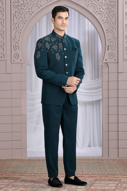 Dark Green Colour Hand Work Imported Fabric Jodhpuri