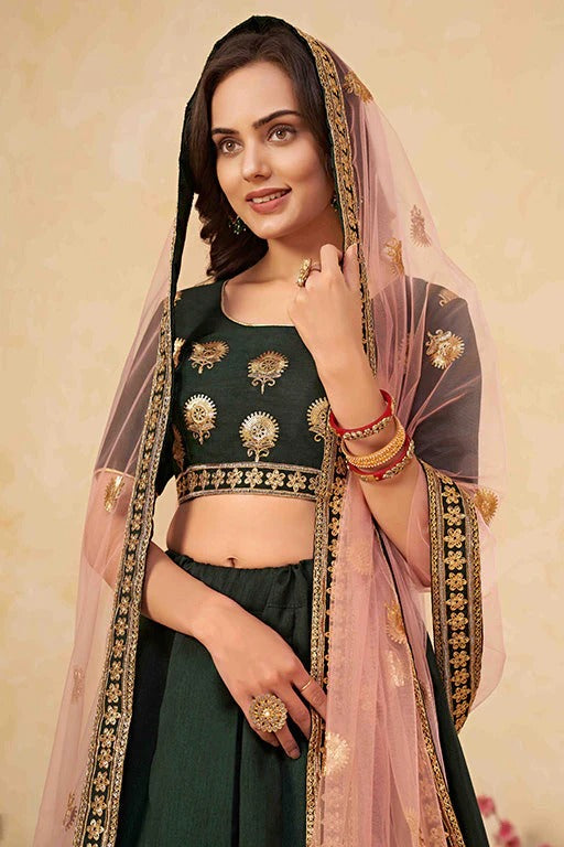 Dark Green Colour Silk Designer Lehenga Choli LC1240016 B