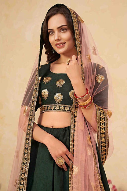 Dark Green Colour Silk Designer Lehenga Choli LC1240016 B