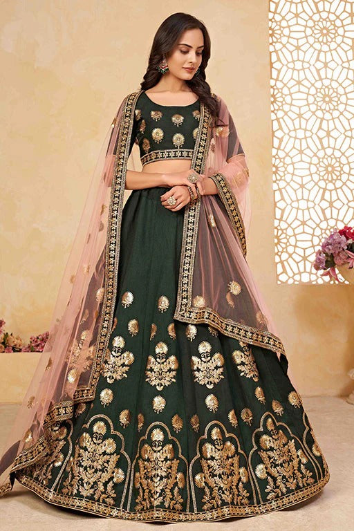 Dark Green Colour Silk Designer Lehenga Choli LC1240016