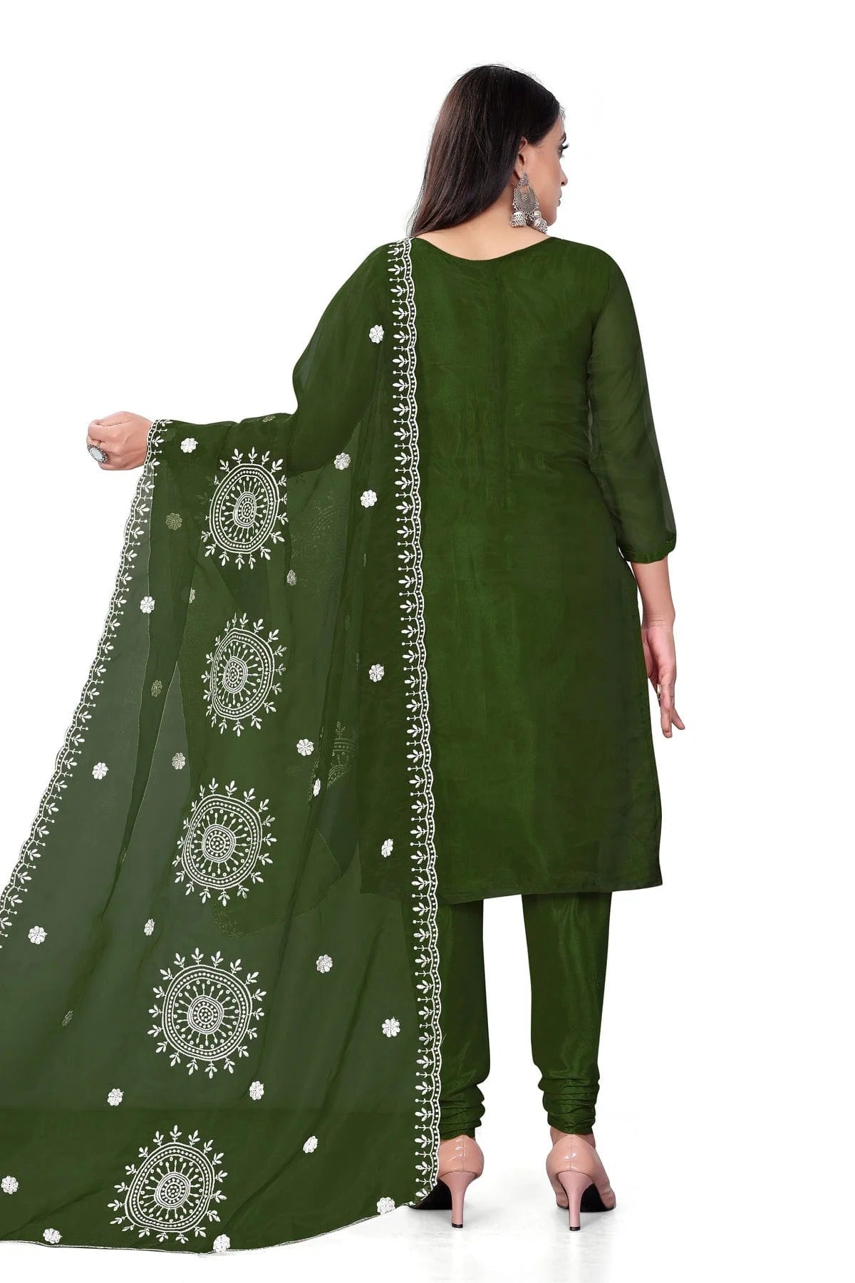 Dark Green Colour Unstitched Organza Churidar Suit US1160705 A
