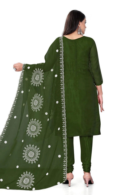 Dark Green Colour Unstitched Organza Churidar Suit US1160705 A