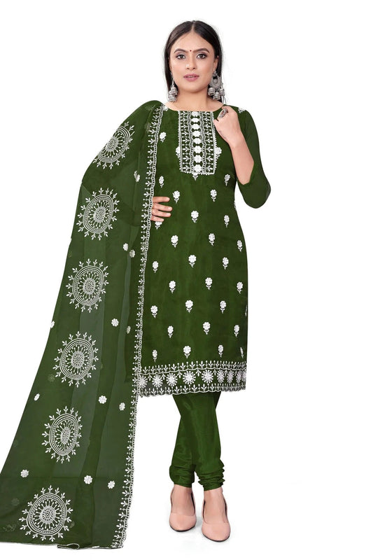 Dark Green Colour Unstitched Organza Churidar Suit US1160705