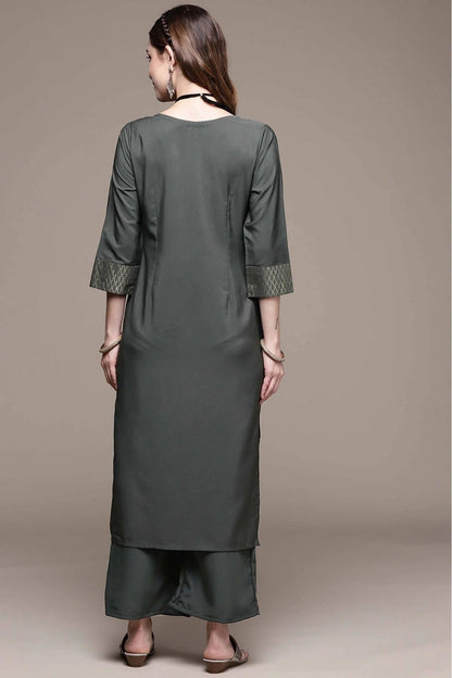 Dark Grey Colour Crepe Foil Print Kurta With Palazzo KR1060021 C