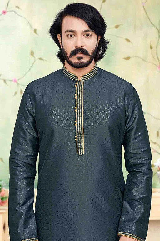 Dark Grey Colour Kurta Pajama In Silk KP1210237 A
