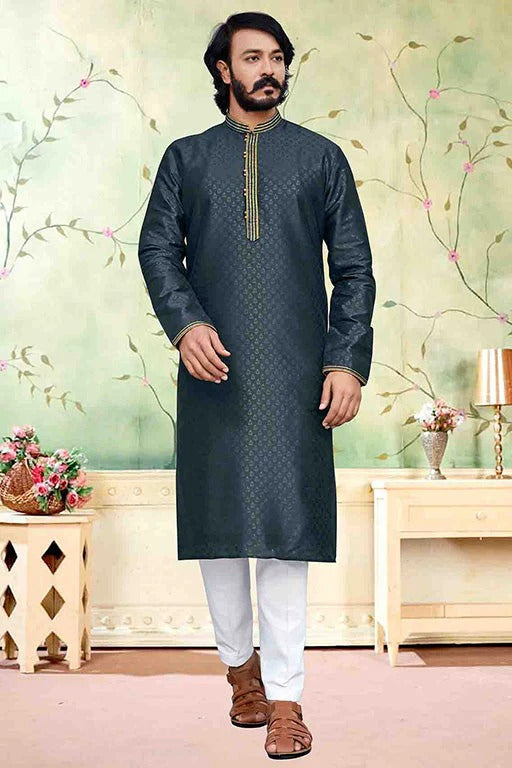Dark Grey Colour Kurta Pajama In Silk KP1210237
