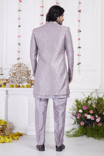Dark Onion Art Silk Embroidery Work 3 Pcs Jacket Set