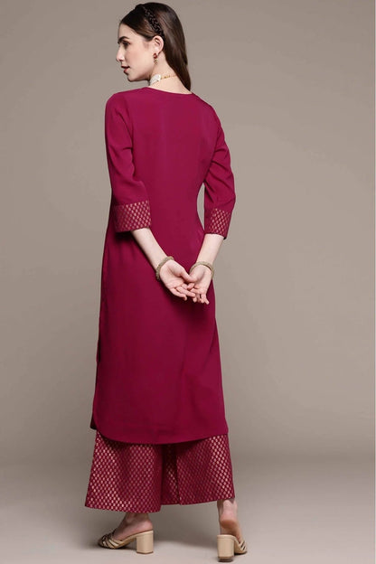 Dark Pink Colour Crepe Foil Print Kurta With Palazzo KR1060018 C