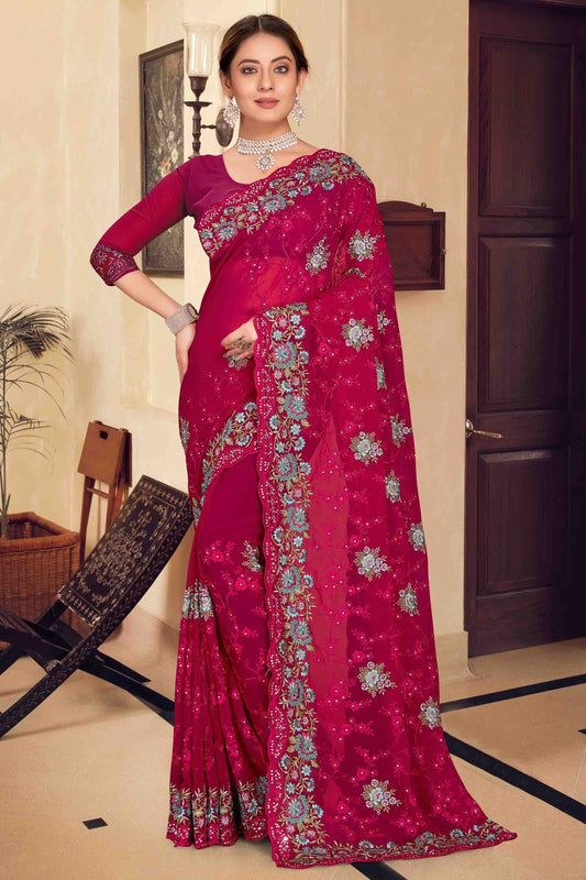Dark Pink Colour Georgette Designer Saree SD1121156