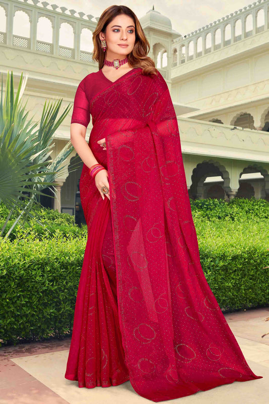 Dark Pink Colour Simmer Chiffon Designer Saree SD1121266