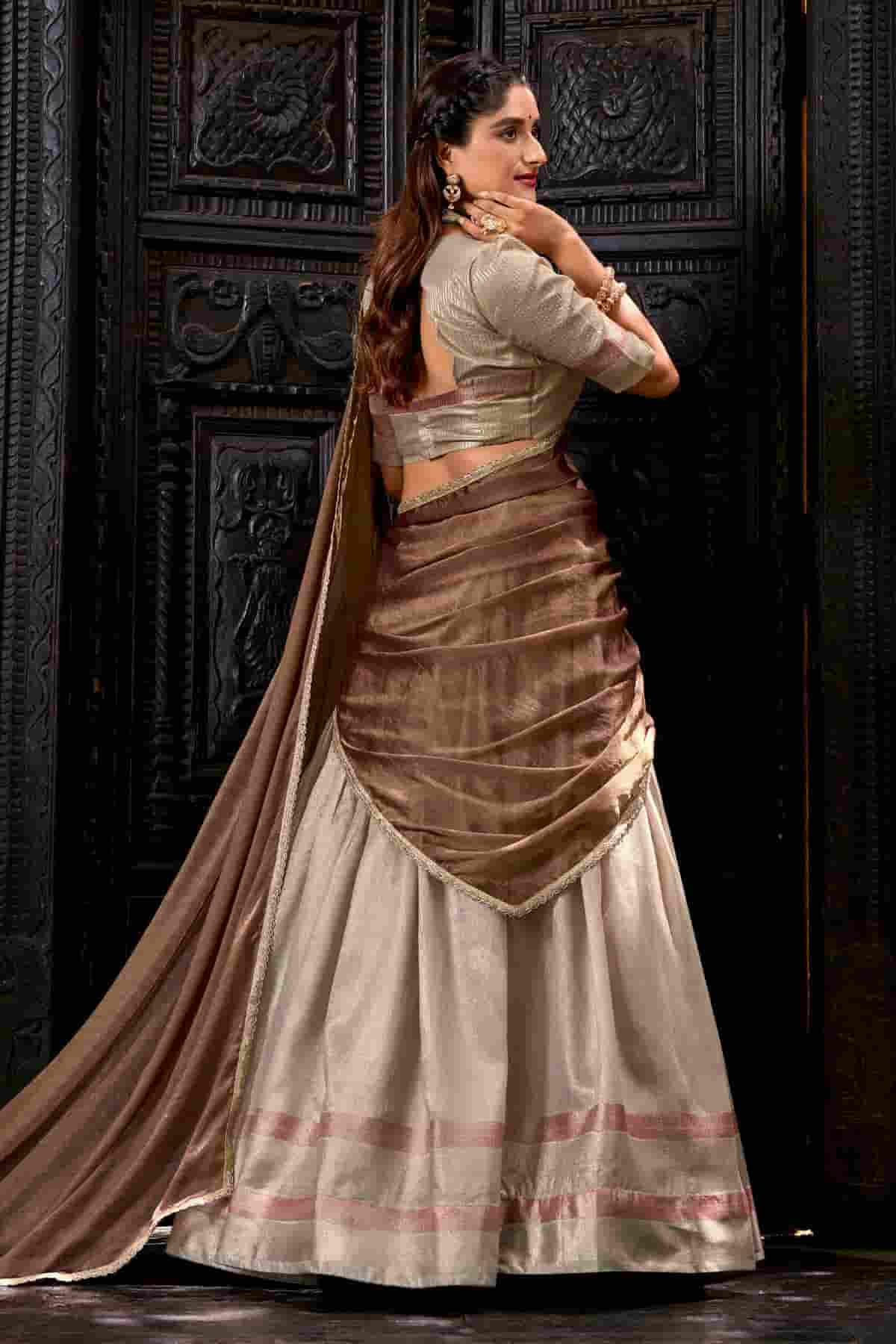 Dhupion Silk Stitched Lehenga Choli In Cream Colour
