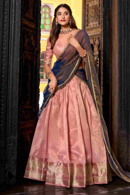 Dhupion Silk Stitched Lehenga Choli In Light Pink Colour