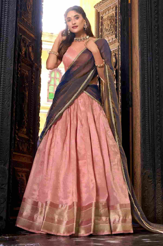 Dhupion Silk Stitched Lehenga Choli In Light Pink Colour