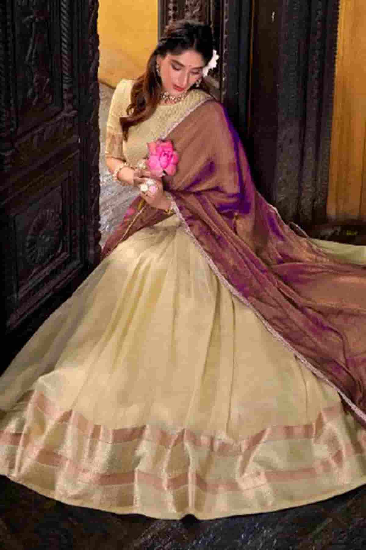 Dhupion Silk Stitched Lehenga Choli In Light Yellow Colour