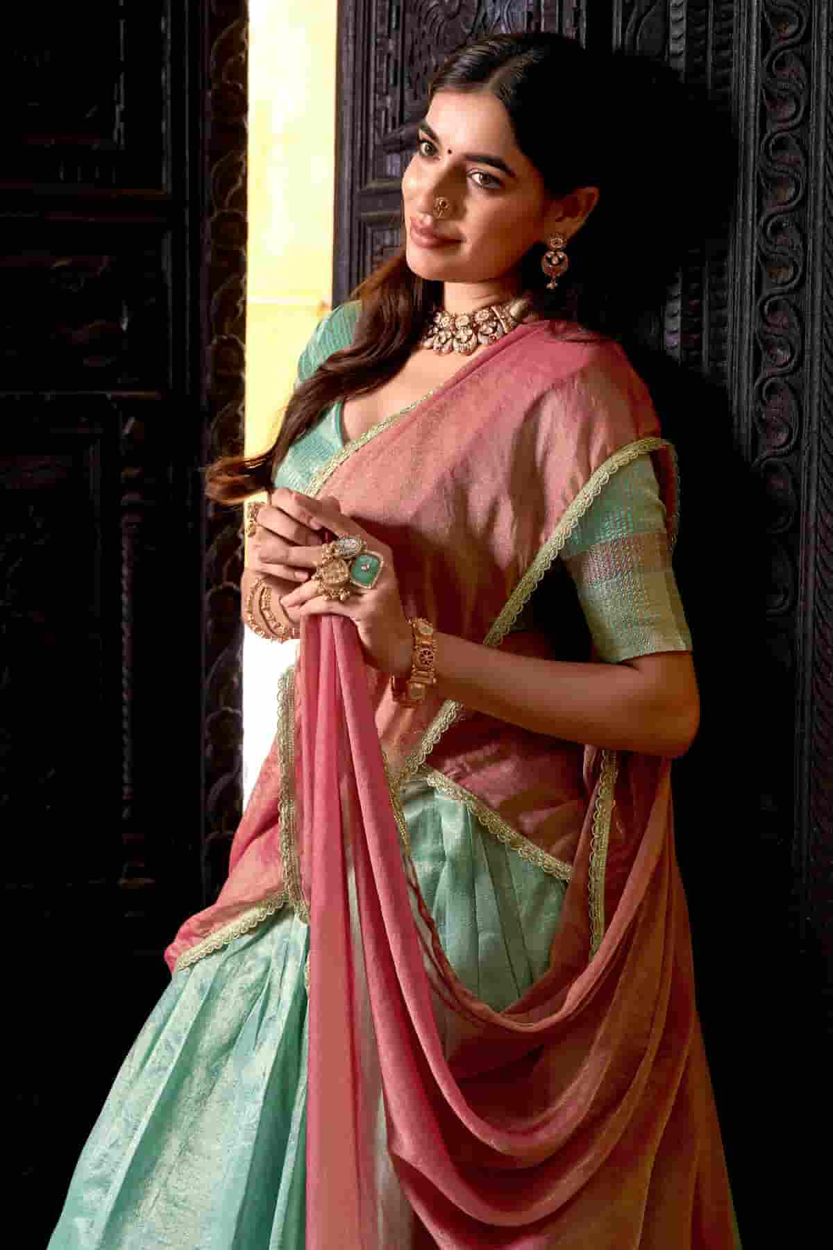 Dhupion Silk Stitched Lehenga Choli In Pista Green Colour