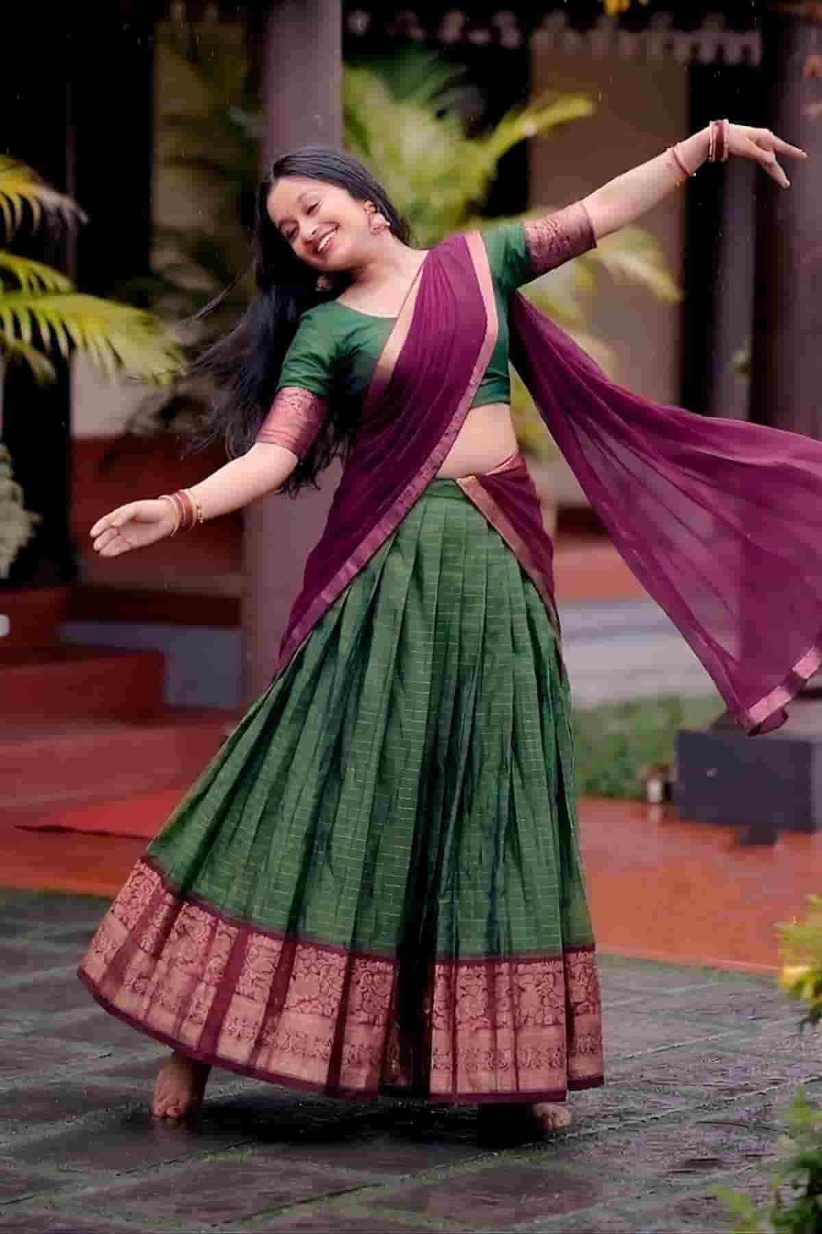 Dola Chex Zari Woven Work Stitched Lehenga In Mehendi Colour
