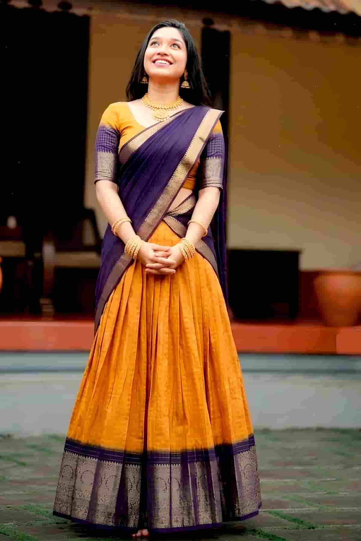 Dola Chex Zari Woven Work Stitched Lehenga In Mustard Colour