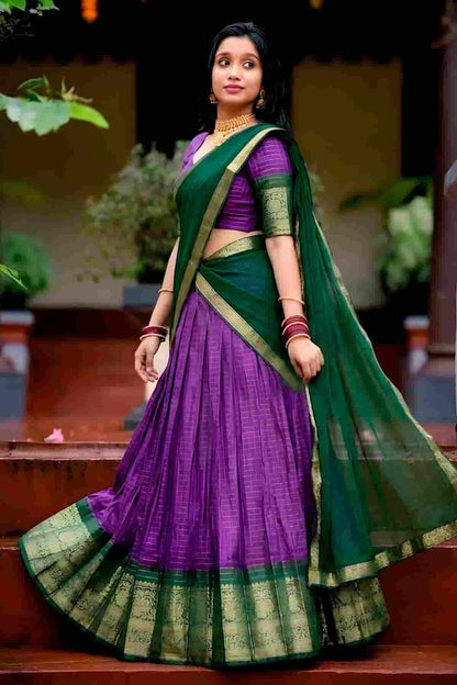 Dola Chex Zari Woven Work Stitched Lehenga In Purple Colour