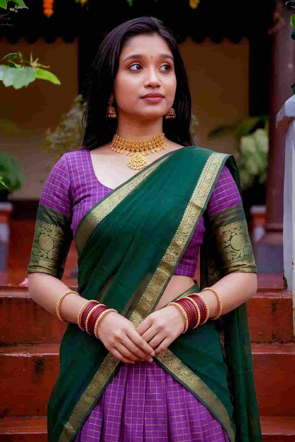 Dola Chex Zari Woven Work Stitched Lehenga In Purple Colour