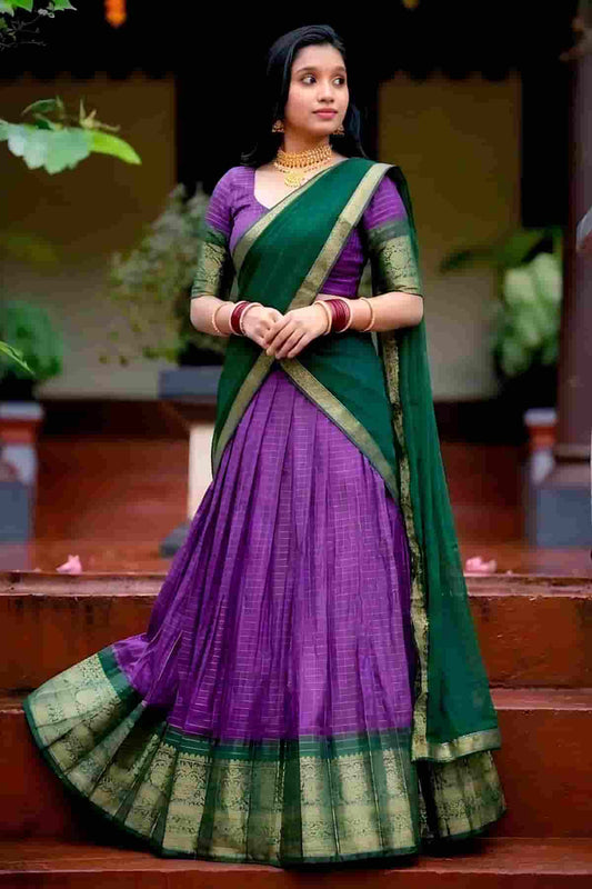 Dola Chex Zari Woven Work Stitched Lehenga In Purple Colour