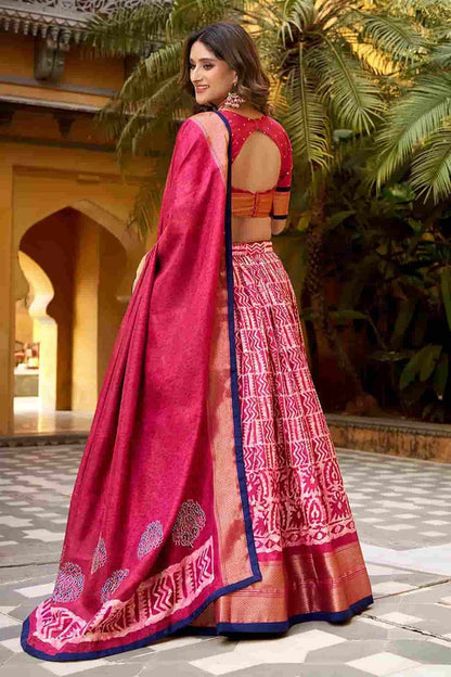 Dola Silk Batik Print Stitched Lehenga Choli In Pink Colour