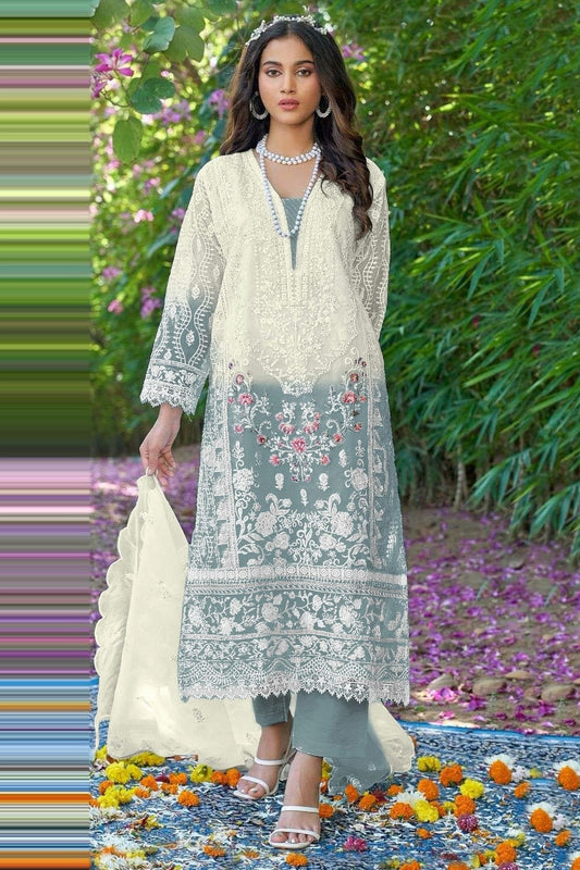 Dusty Blue Colour Organza Pakistani Suit SM1140040