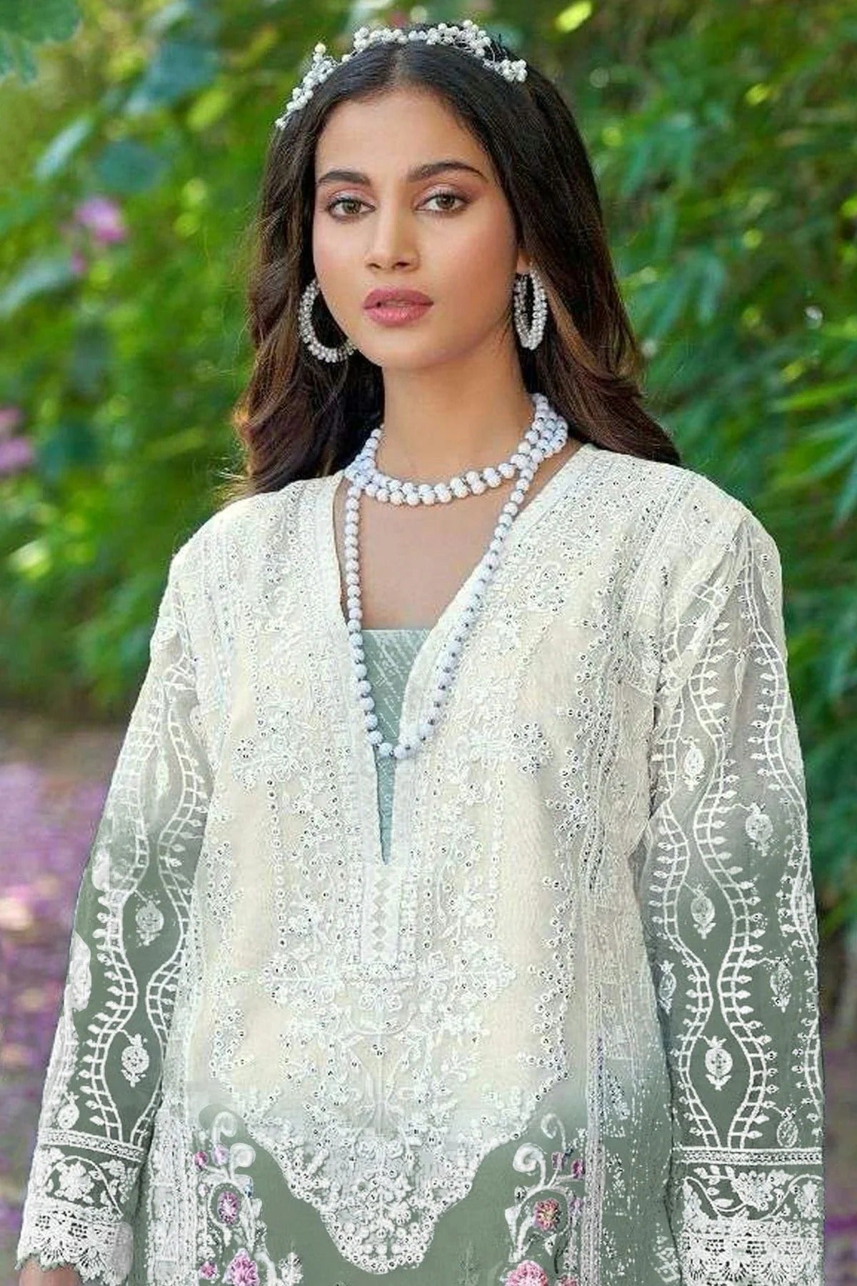 Dusty Green Colour Organza Pakistani Suit SM1140038 A