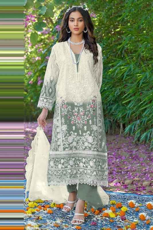 Dusty Green Colour Organza Pakistani Suit SM1140038