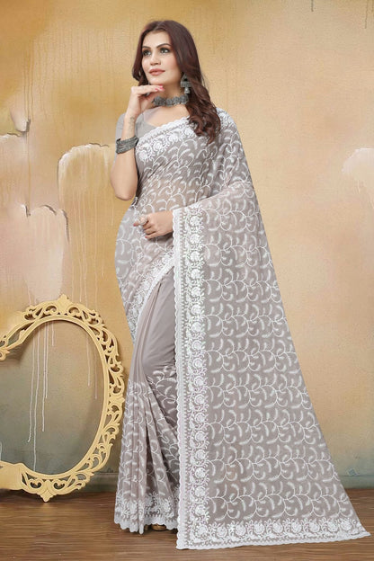 Dusty Grey Colour Georgette Saree SD1090925