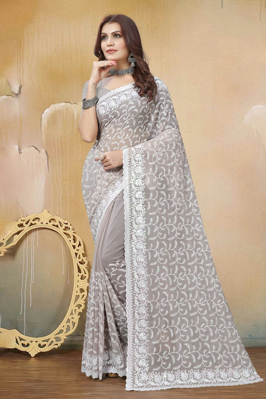 Dusty Grey Colour Georgette Saree SD1090925