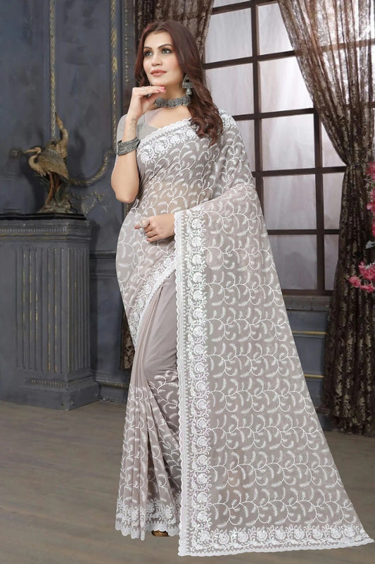 Dusty Grey Colour Georgette Saree SD1090961