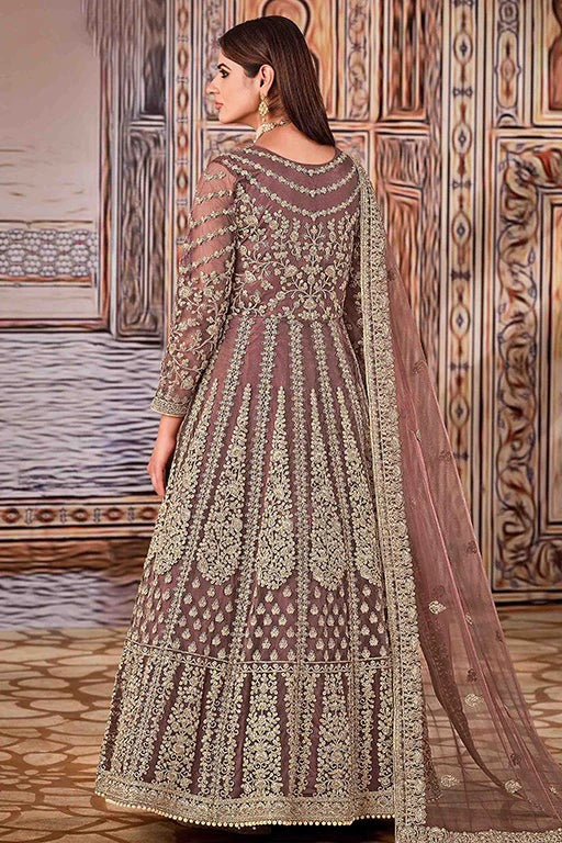 Dusty Grey Colour Net Semi Stitched Anarkali Suit SM1050280 A