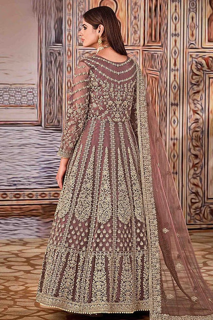 Dusty Grey Colour Net Semi Stitched Anarkali Suit SM1050280 A