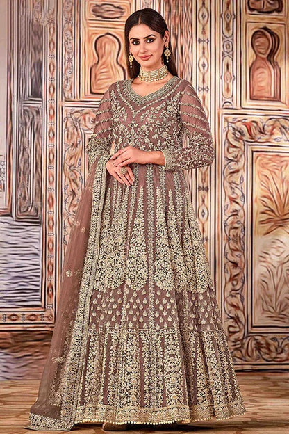 Dusty Grey Colour Net Semi Stitched Anarkali Suit SM1050280