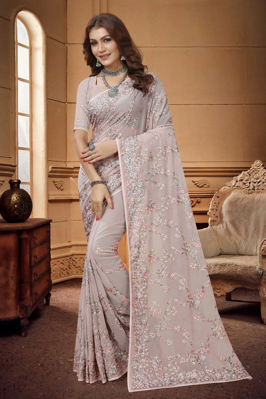 Dusty Lavender Colour Georgette Saree SD1090936