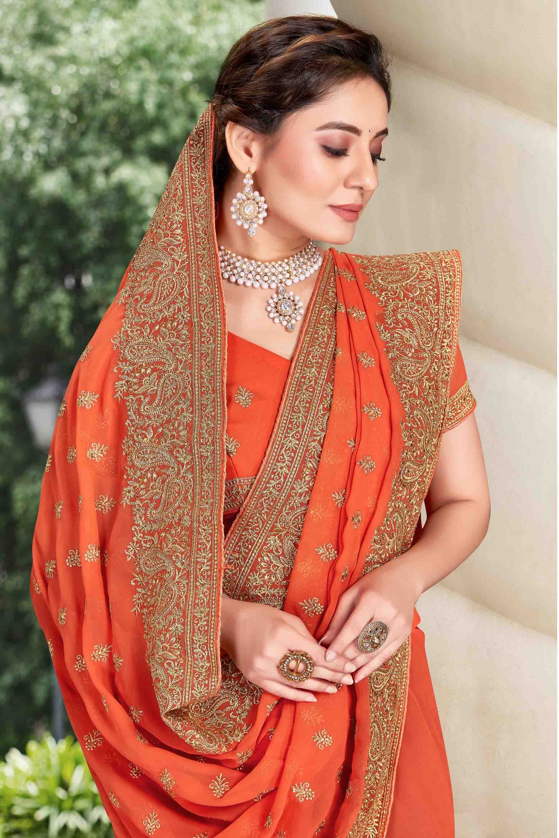 Dusty Orange Colour Georgette Designer Saree SD1121130 A
