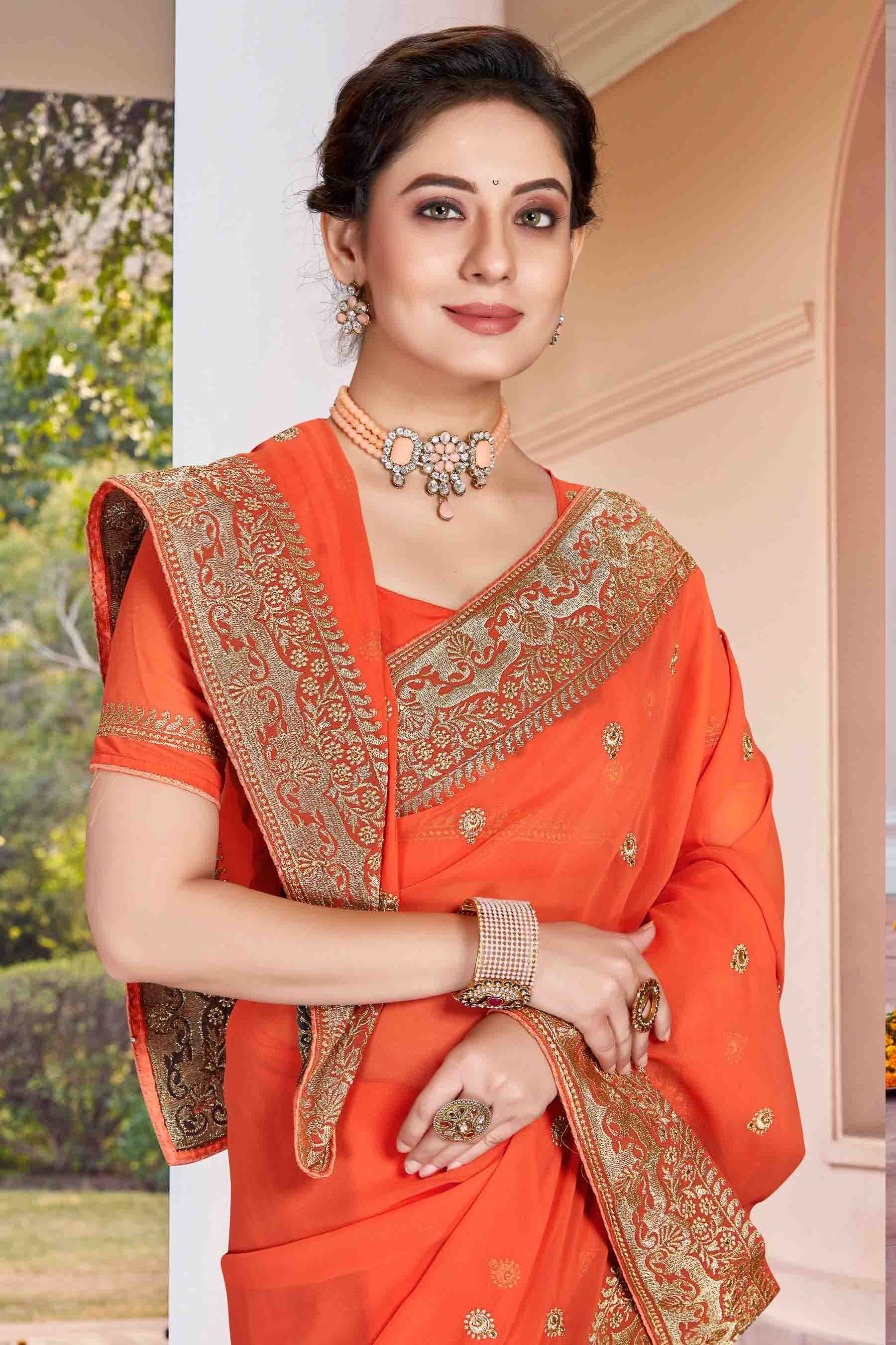 Dusty Orange Colour Georgette Designer Saree SD1121140 A