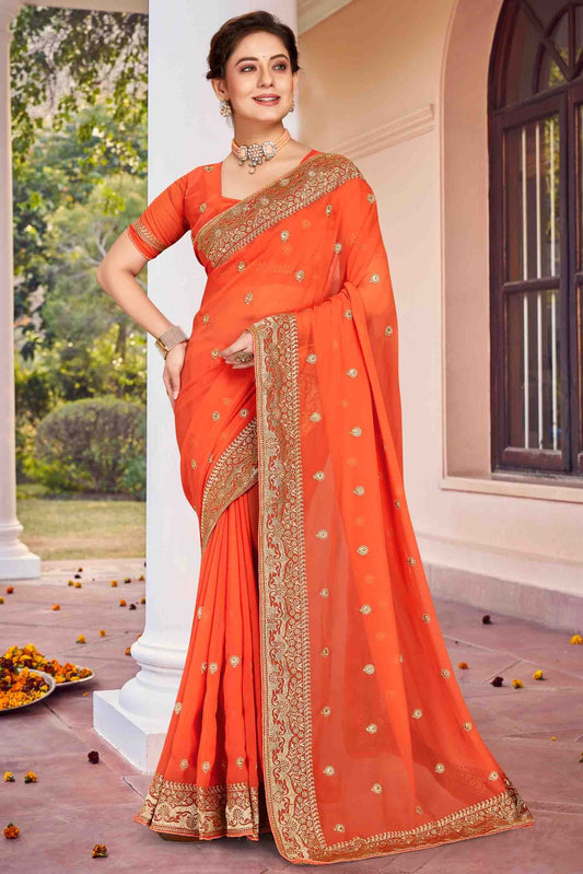 Dusty Orange Colour Georgette Designer Saree SD1121140