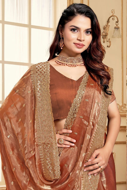 Dusty Peach Colour Burberry Silk Designer Saree SD1121847 A