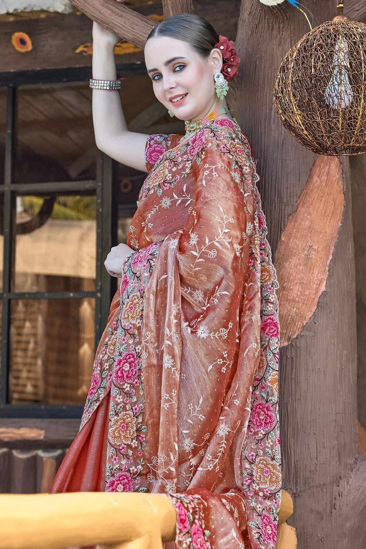 Dusty Peach Colour Burberry Silk Designer Saree SD1121853 A