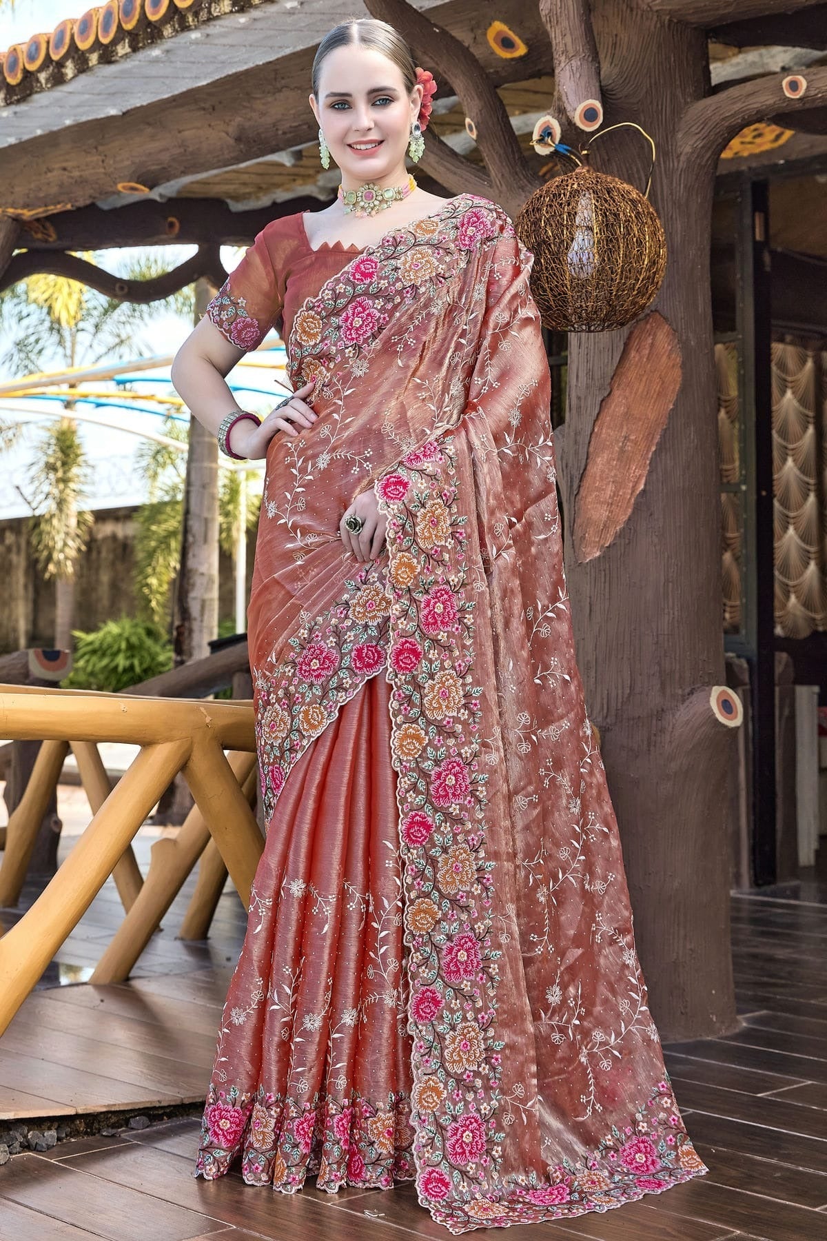 Dusty Peach Colour Burberry Silk Designer Saree SD1121853