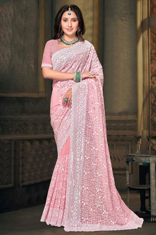 Dusty Peach Colour Georgette Designer Saree SD1091219