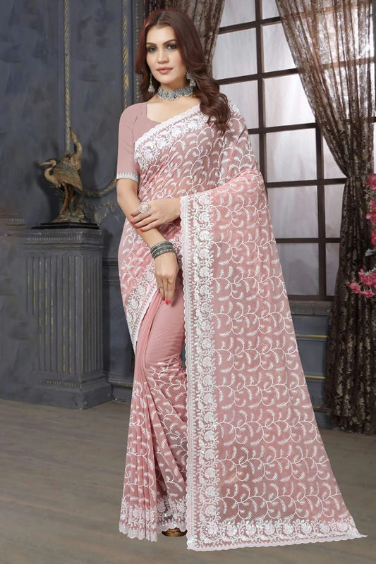 Dusty Peach Colour Georgette Saree SD1090960