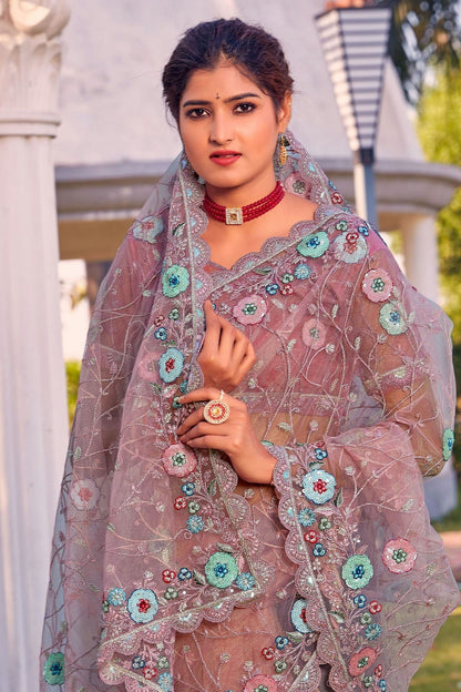 Dusty Peach Colour Net Designer Saree LC1121362 A