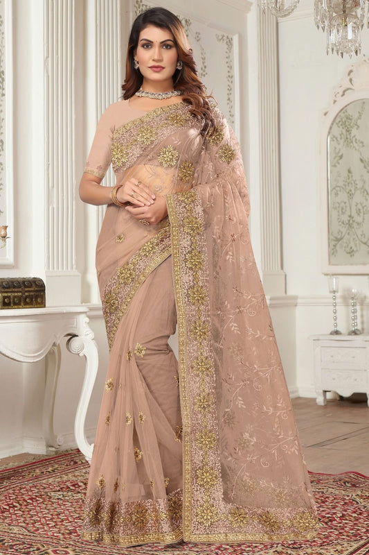 Dusty Peach Colour Net Designer Saree SD1091079
